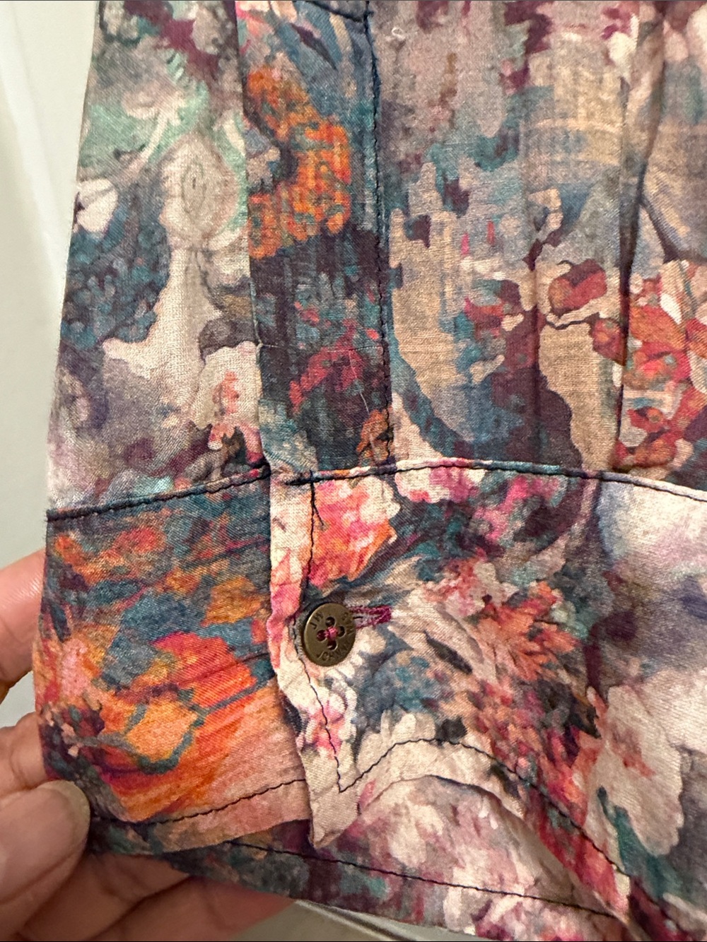 Johnny Was 3J Workshop Geometric Floral Blouse with Velvet Back XL - Picture 4 of 12